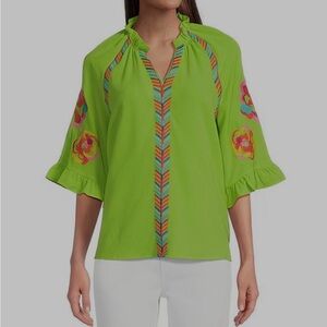 Vibrant Lime Green Embroidered Women's Top